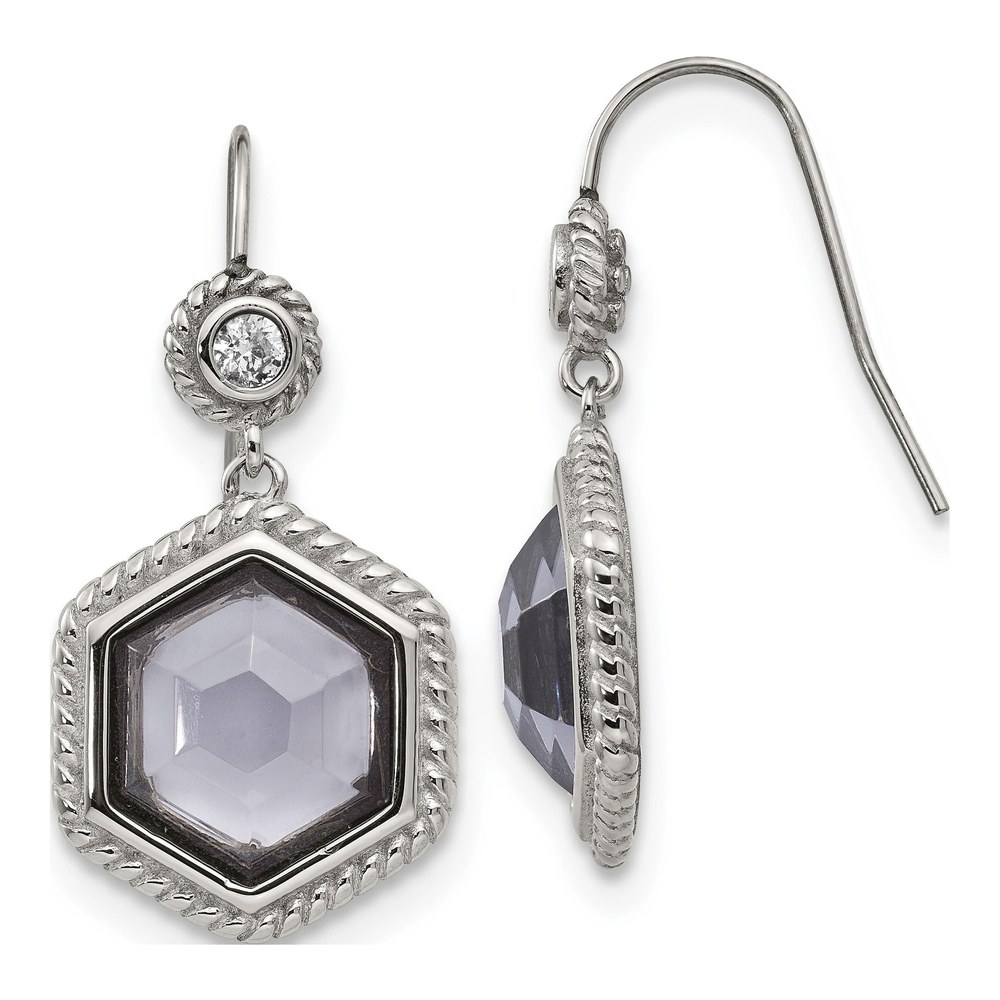 Stainless Steel CZ Glass Dangle Earrings