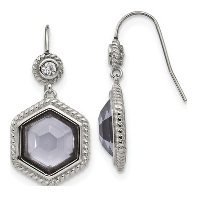 Stainless Steel CZ Glass Dangle Earrings