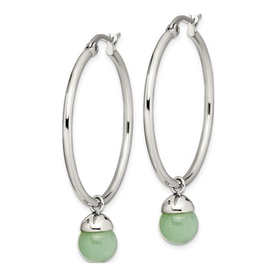 Stainless Steel Green Aventurine Hoop Earrings – view 4