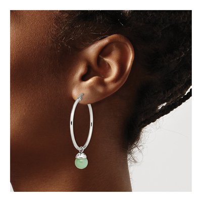 Stainless Steel Green Aventurine Hoop Earrings – view 5
