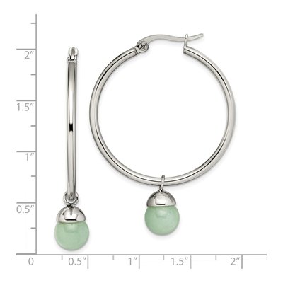 Stainless Steel Green Aventurine Hoop Earrings – view 6