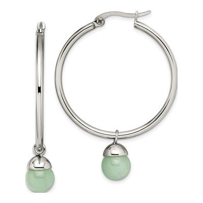 Stainless Steel Green Aventurine Hoop Earrings