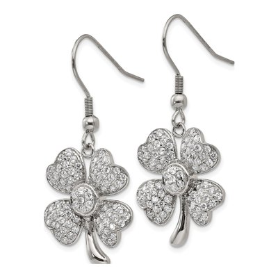 Stainless Steel CZ Four-Leaf Clover Dangle Earrings – view 4