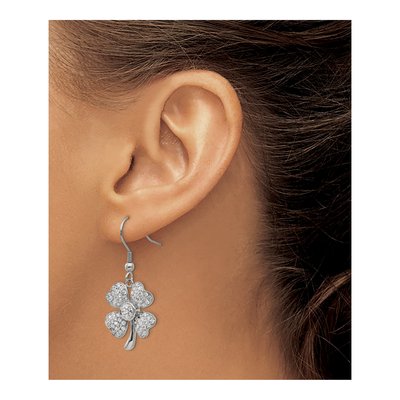 Stainless Steel CZ Four-Leaf Clover Dangle Earrings – view 5