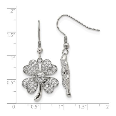 Stainless Steel CZ Four-Leaf Clover Dangle Earrings – view 6