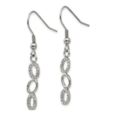 Stainless Steel CZ Oval Dangle Earrings – view 4