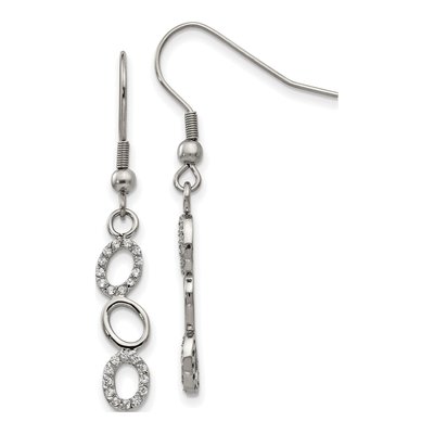 Stainless Steel CZ Oval Dangle Earrings