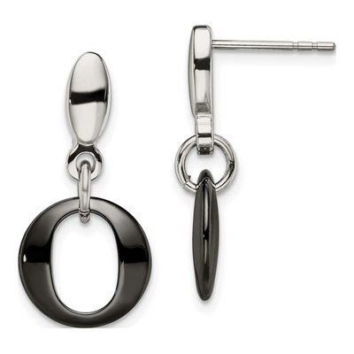 Stainless Steel Black Ceramic Dangle Earrings