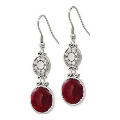Stainless Steel Red Glass Dangle Earrings – view 4