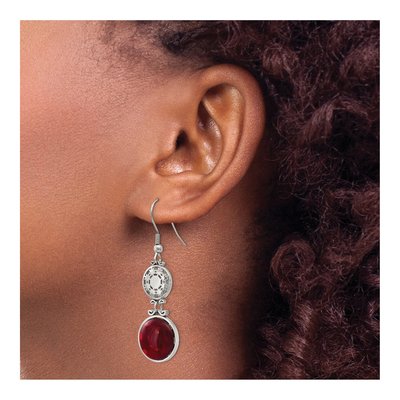 Stainless Steel Red Glass Dangle Earrings – view 5