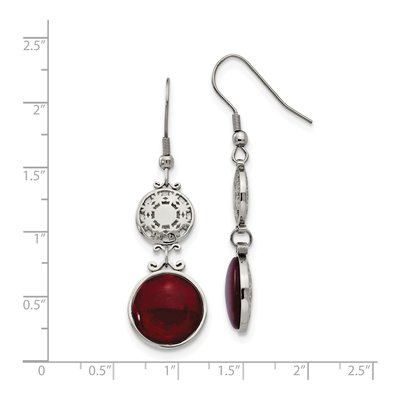 Stainless Steel Red Glass Dangle Earrings – view 6