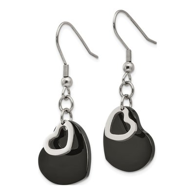 Black Stainless Steel Heart Dangle Earrings – view 4