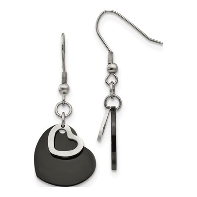 Black Stainless Steel Heart Dangle Earrings