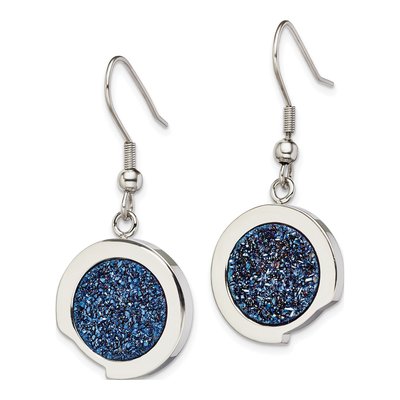 Stainless Steel Blue Druzy Dangle Earrings – view 4