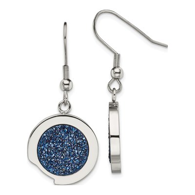 Stainless Steel Blue Druzy Dangle Earrings