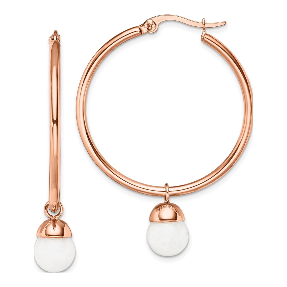 Chisel Rose IP-Plated Steel White Jade Hoop Earrings