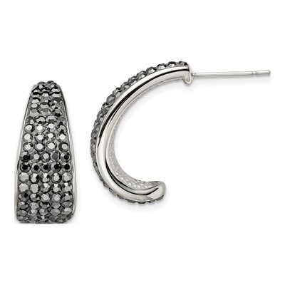 Stainless Steel 22mm Crystal J- Hoop Earrings