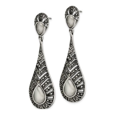 Stainless Steel Marcasite Cat's Eye Dangle Earrings – view 4