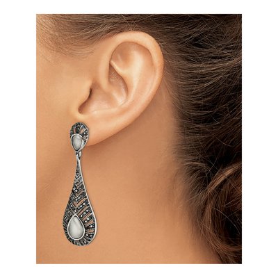 Stainless Steel Marcasite Cat's Eye Dangle Earrings – view 5