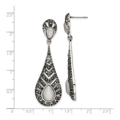 Stainless Steel Marcasite Cat's Eye Dangle Earrings – view 6
