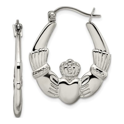 Stainless Steel Claddagh Hoop Earrings
