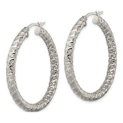 Stainless Steel Textured Hoop Earrings – view 4