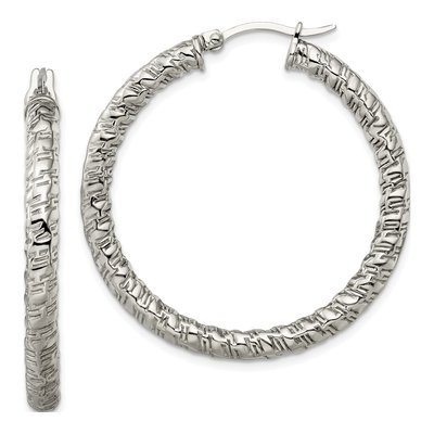 Stainless Steel Textured Hoop Earrings