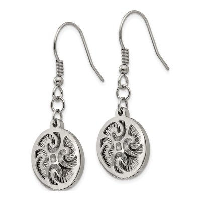 Stainless Steel Textured Shepherd Hook Dangle Earrings – view 4