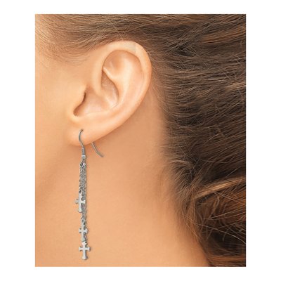 Stainless Steel Cross Dangle Earrings – view 5