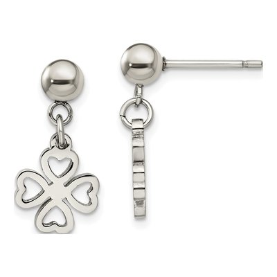 Stainless Steel 4-Leaf Clover Dangle Earrings