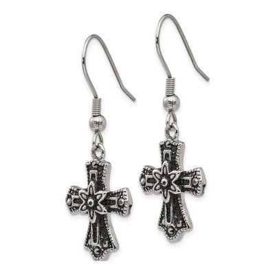 Stainless Steel Crystal Cross Dangle Earrings – view 4