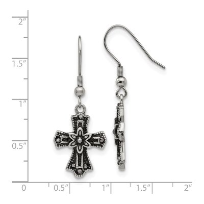 Stainless Steel Crystal Cross Dangle Earrings – view 6