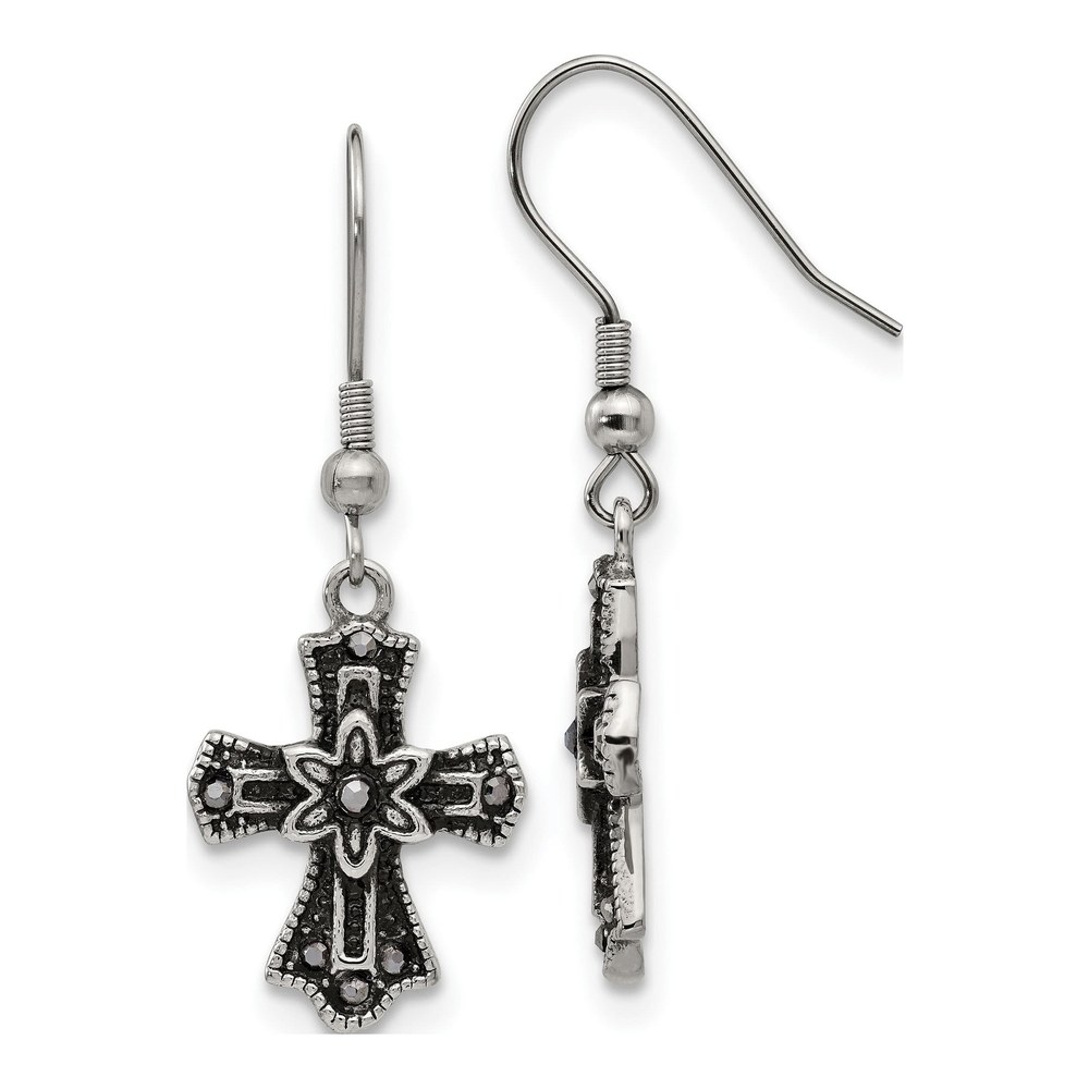 Stainless Steel Crystal Cross Dangle Earrings