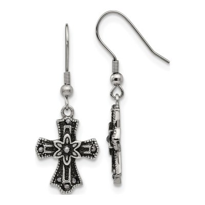 Stainless Steel Crystal Cross Dangle Earrings
