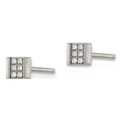 Stainless Steel CZ Square Stud Earrings – view 4