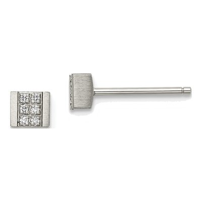 Stainless Steel CZ Square Stud Earrings