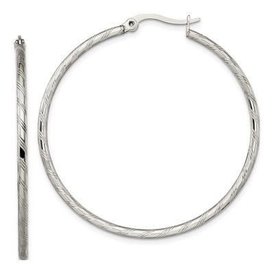 Stainless Steel 49mm Textured Hoop Earrings