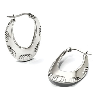 Stainless Steel Textured Half Circle Hoop Earrings – view 7
