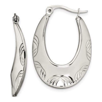 Stainless Steel Textured Half Circle Hoop Earrings