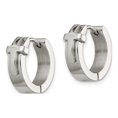 Stainless Steel Cross Huggie Hoop Earrings – view 4