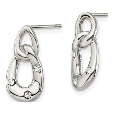 Stainless Steel Crystal Two Loop Dangle Earrings – view 4