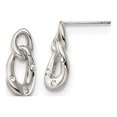 Stainless Steel Crystal Two Loop Dangle Earrings