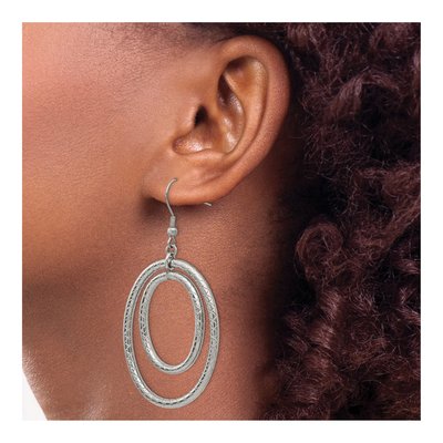 Stainless Steel Double Oval Dangle Earrings – view 5
