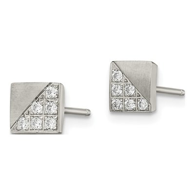 Stainless Steel CZ Square Stud Earrings – view 4