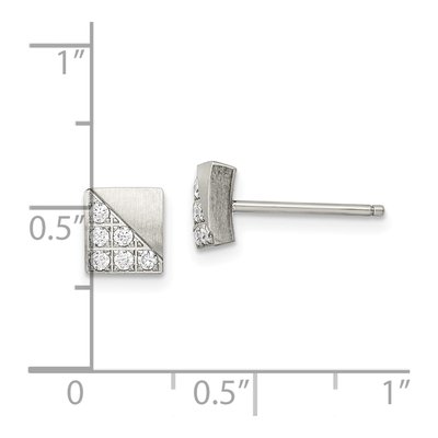 Stainless Steel CZ Square Stud Earrings – view 6