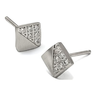 Stainless Steel CZ Square Stud Earrings – view 7