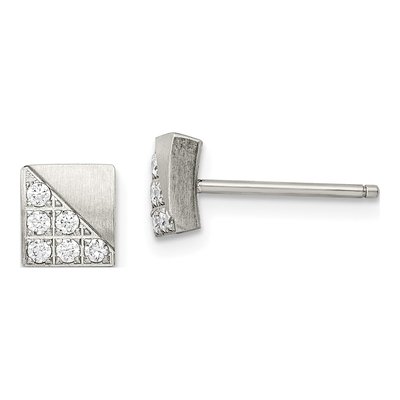 Stainless Steel CZ Square Stud Earrings