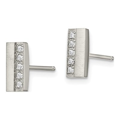 Stainless Steel CZ Bar Stud Earrings – view 4