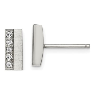 Stainless Steel CZ Bar Stud Earrings