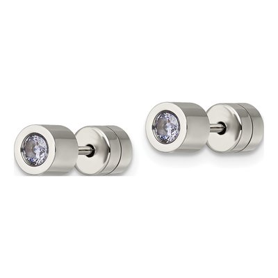 Stainless Steel CZ June Birthstone Stud Earrings – view 4
